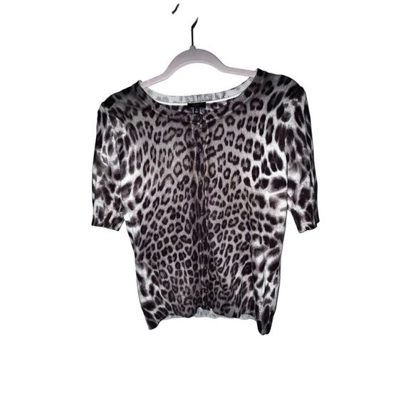 Talbots animal print short sleeve cardigan lightweight small petite - Picture 1 of 4